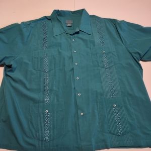 Tropicool Latin. Hawiian men's 3XL Green decorated Shirt EUC